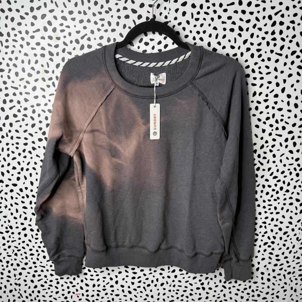 Sundry Gray Bleach Wash Crewneck Sweatshirt XS French Terry NWT